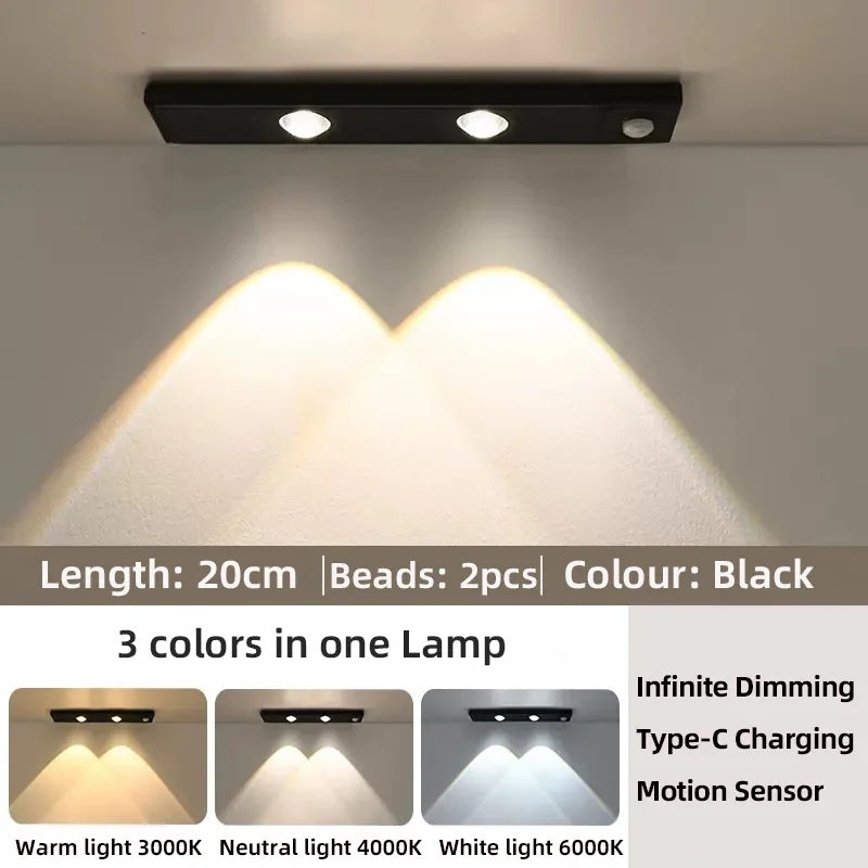 Lumière LED Blanche/Noire pour Armoire Rechargeable par USB Capteur de Mouvement pour Cuisine Garde-Robe Éclairage d'Armoire 20cm/30cm/40cm/50cm